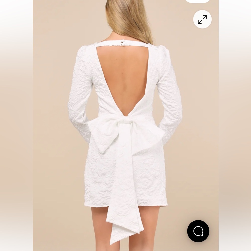 Lulu’s White Jacquard Bow Mini Dress